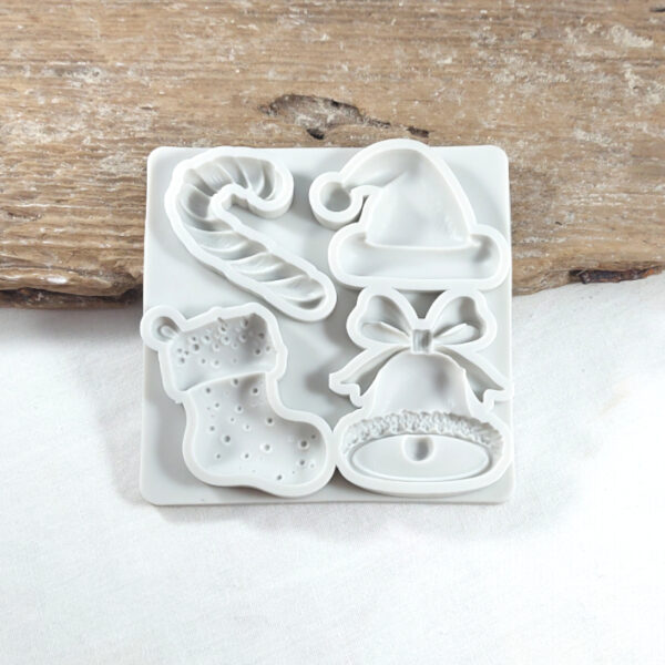 Silikoneform jul strømpe slikkepind candycane hue nissenue klokke stentøjsler ler form stentøj modeller vesterhavskunst